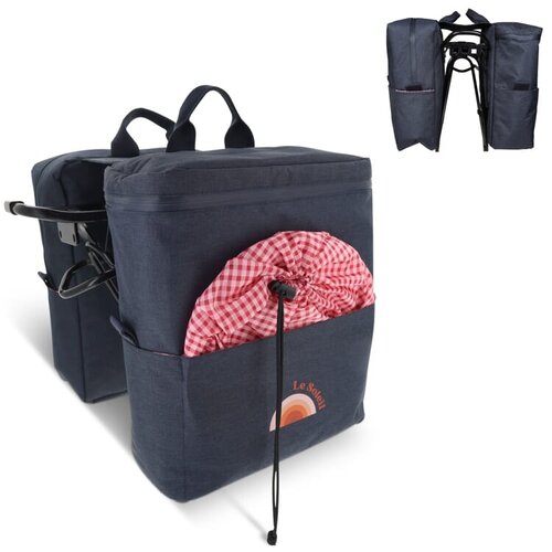 Dubbele fietstas R-PET LT95902 – duurzame fietstas van gerecycled polyester met koelvak en picknickset, ideaal als milieuvriendelijk relatiegeschenk