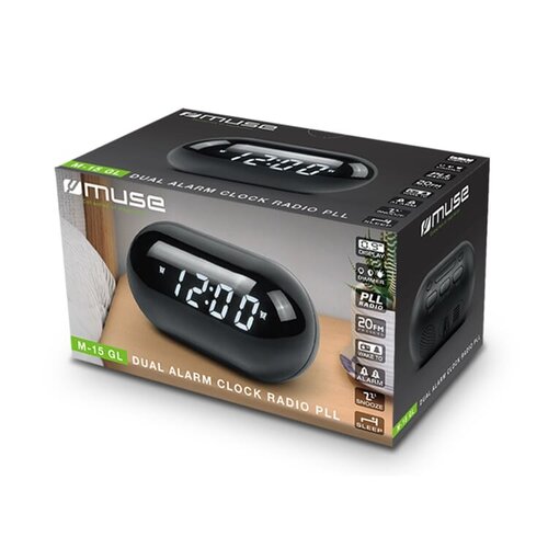 Muse Dual Alarm Clockradio LT55024 – compacte ronde clockradio met helder display en dubbele wekfunctie, ideaal als modern relatiegeschenk