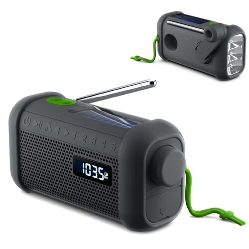 Muse radio Bluetooth solar LT55019 – draagbare radio met zonnepaneel, opwindfunctie en powerbank, ideaal als duurzaam outdoor relatiegeschenk