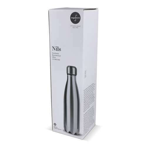 Sagaform Nils stalen fles chroom 500 ml met logo – duurzaam relatiegeschenk
