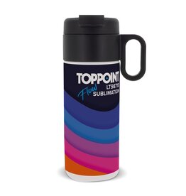 Thermofles Flow met handvat sublimatie 400ml LT98718 – dubbelwandige RVS fles met klapdeksel en handvat, geschikt voor sublimatie en duurzaam relatiegeschenk