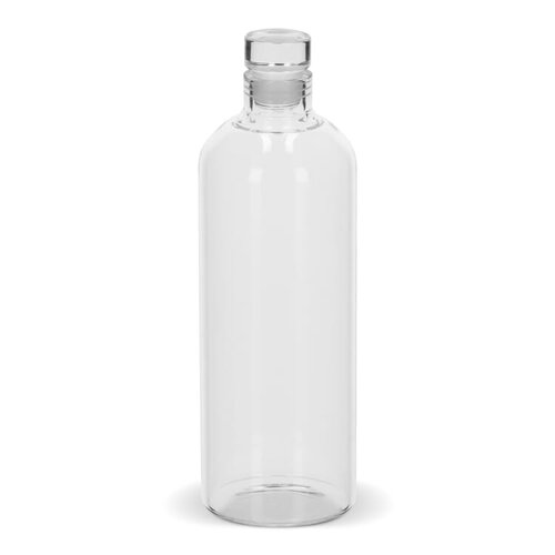 Glazen fles 1000ml, duurzame borosilicaatfles met flexibele stop – elegant bedrukt relatiegeschenk voor kantoor of horeca