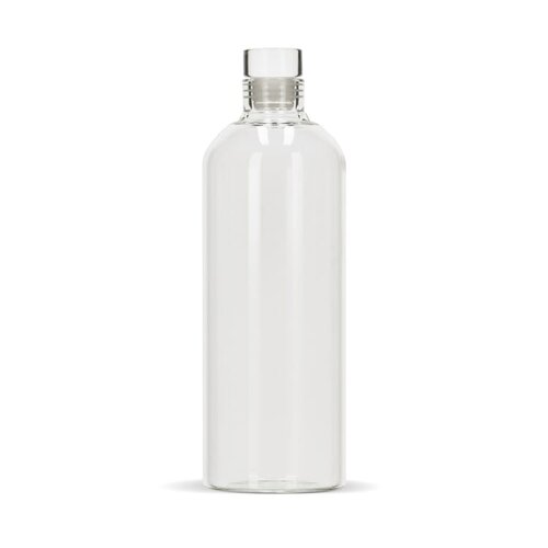 Glazen fles 1000ml, duurzame borosilicaatfles met flexibele stop – elegant bedrukt relatiegeschenk voor kantoor of horeca