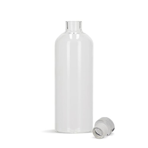 Glazen fles 1000ml, duurzame borosilicaatfles met flexibele stop – elegant bedrukt relatiegeschenk voor kantoor of horeca