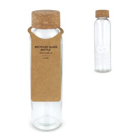 Gerecycled glazen fles 500ml met kurken dop, duurzame en elegante fles – ideaal bedrukt relatiegeschenk voor kantoor of horeca
