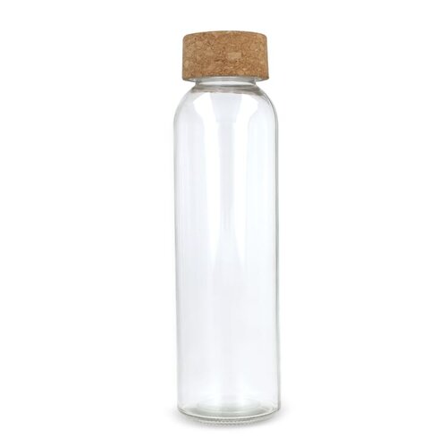 Gerecycled glazen fles 500ml met kurken dop, duurzame en elegante fles – ideaal bedrukt relatiegeschenk voor kantoor of horeca