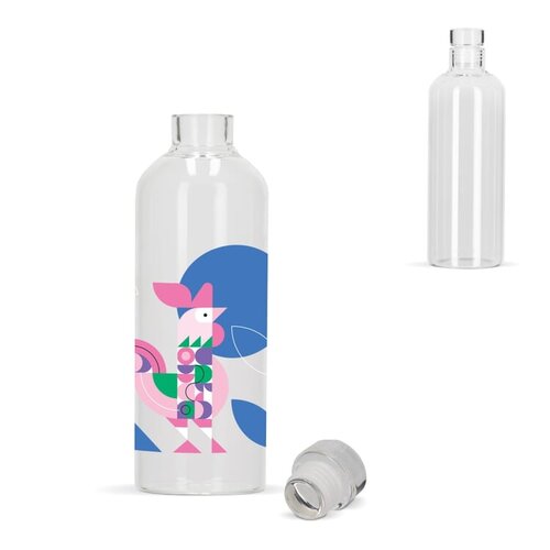 Glazen fles 750ml, duurzame borosilicaatfles met flexibele stop – elegant bedrukt relatiegeschenk voor kantoor, horeca of events