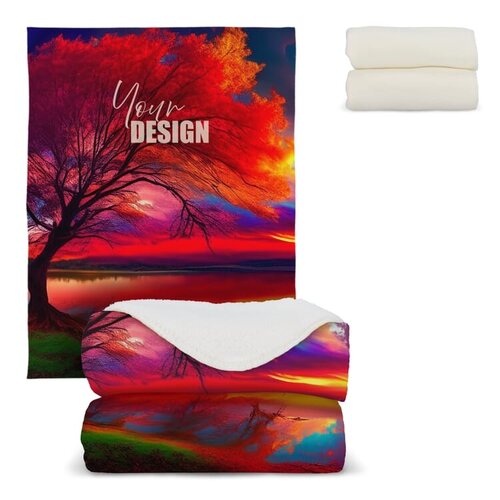 Sherpa fleece deken sublimatie 130x170 cm OEKO-TEX®, luxe zachte deken met full-color bedrukking – duurzaam relatiegeschenk voor comfort en warmte