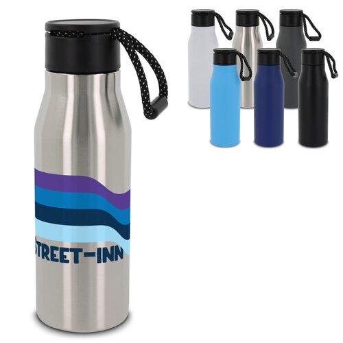 RVS thermofles met touw 600ml LT98858 bedrukt met logo – duurzaam relatiegeschenk