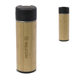 bamboe RVS thermofles Flow 400ml LT98717 bedrukt met logo – duurzaam relatiegeschenk