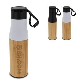 duurzame bamboe RVS thermofles met touw 500ml LT98857 bedrukt met logo – eco relatiegeschenk voor bedrijven