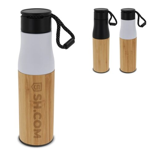 duurzame bamboe RVS thermofles met touw 500ml LT98857 bedrukt met logo – eco relatiegeschenk voor bedrijven