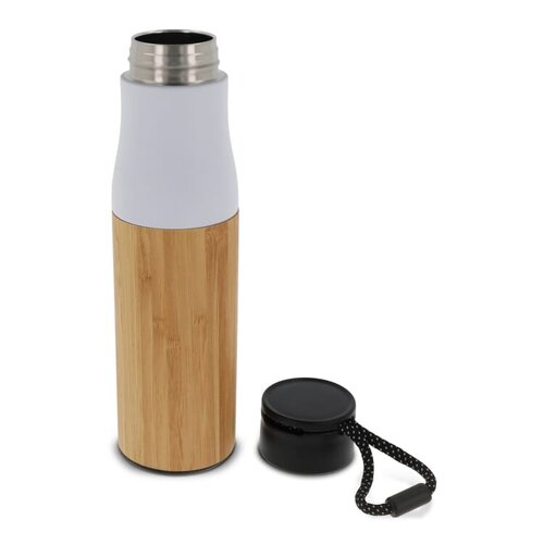 duurzame bamboe RVS thermofles met touw 500ml LT98857 bedrukt met logo – eco relatiegeschenk voor bedrijven