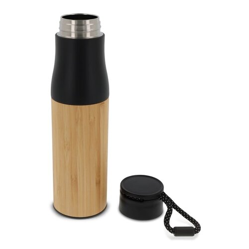 duurzame bamboe RVS thermofles met touw 500ml LT98857 bedrukt met logo – eco relatiegeschenk voor bedrijven