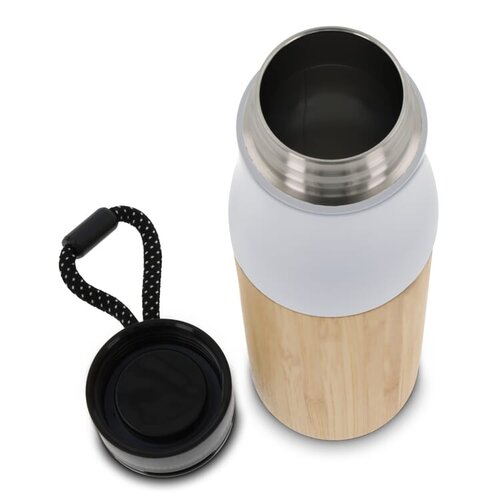 duurzame bamboe RVS thermofles met touw 500ml LT98857 bedrukt met logo – eco relatiegeschenk voor bedrijven