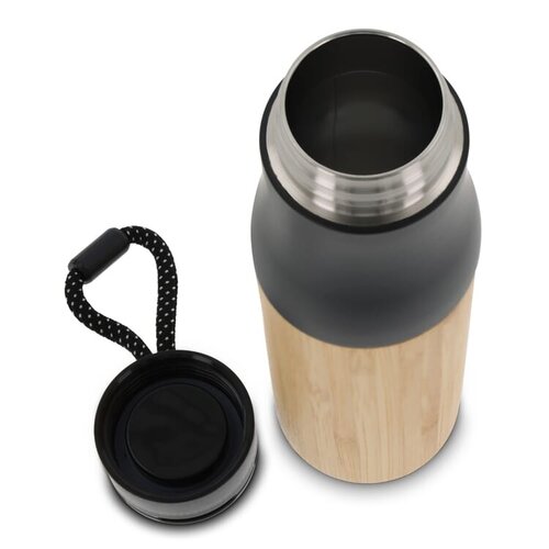 duurzame bamboe RVS thermofles met touw 500ml LT98857 bedrukt met logo – eco relatiegeschenk voor bedrijven