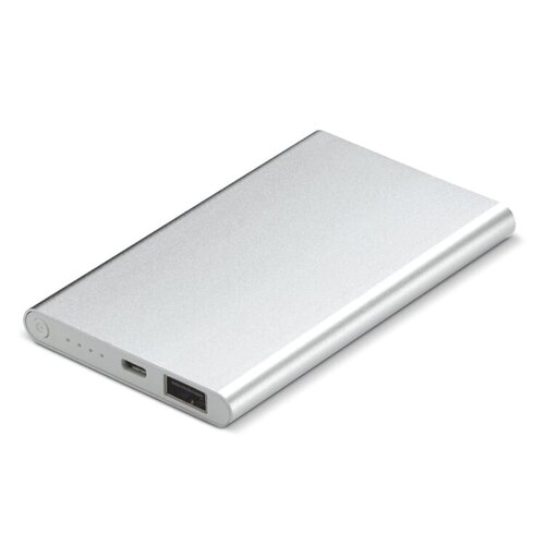 platte aluminium powerbank Slim 4000mAh LT91174 bedrukt met logo – technologisch relatiegeschenk voor bedrijven