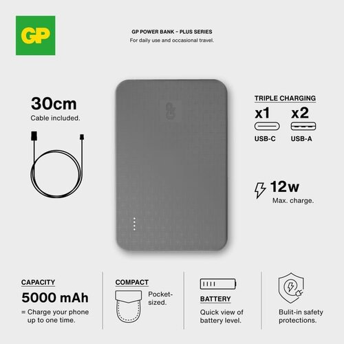GP B+ Series powerbank 5000mAh LT45101 bedrukt met logo – betrouwbaar technologisch relatiegeschenk voor bedrijven