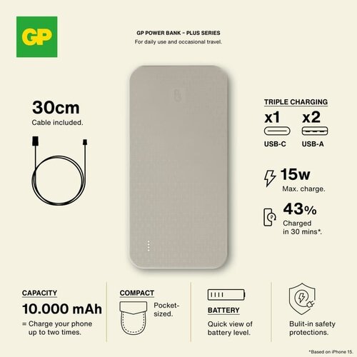 GP B+ Series powerbank 10000mAh LT45102 bedrukt met logo – betrouwbaar technologisch relatiegeschenk voor bedrijven