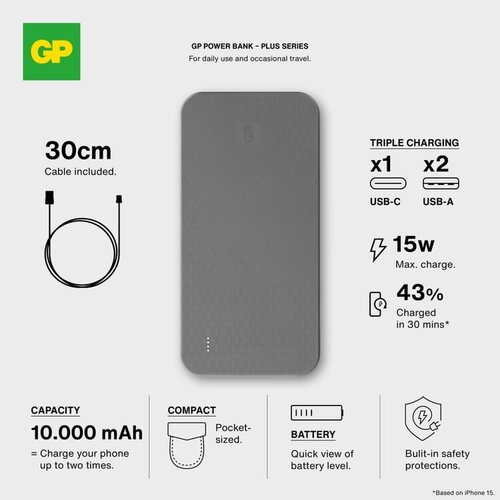 GP B+ Series powerbank 10000mAh LT45102 bedrukt met logo – betrouwbaar technologisch relatiegeschenk voor bedrijven
