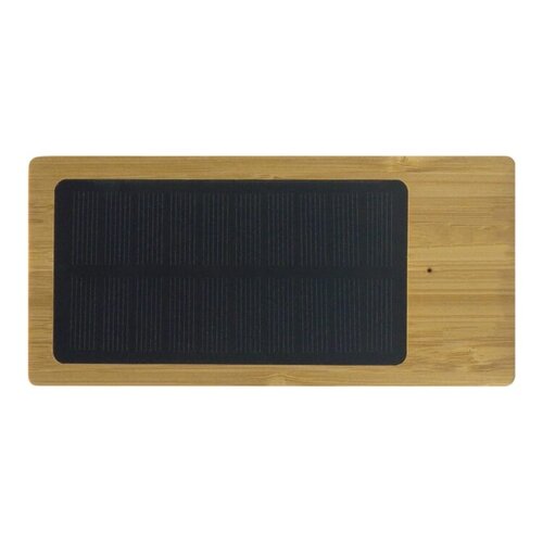 duurzame bamboe powerbank 8000mAh LT91276 met zonnepaneel bedrukt met logo – eco technologisch relatiegeschenk voor bedrijven