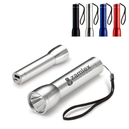 aluminium powerbank zaklamp 2200mAh LT91020 bedrukt met logo – multifunctioneel technologisch relatiegeschenk voor bedrijven