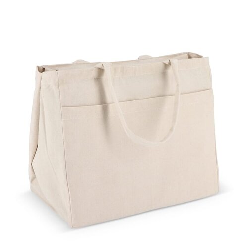 Katoenen tote met rits OEKO-TEX® 320g, duurzame shopper met binnenvakken – stijlvol bedrukt relatiegeschenk voor dagelijks gebruik