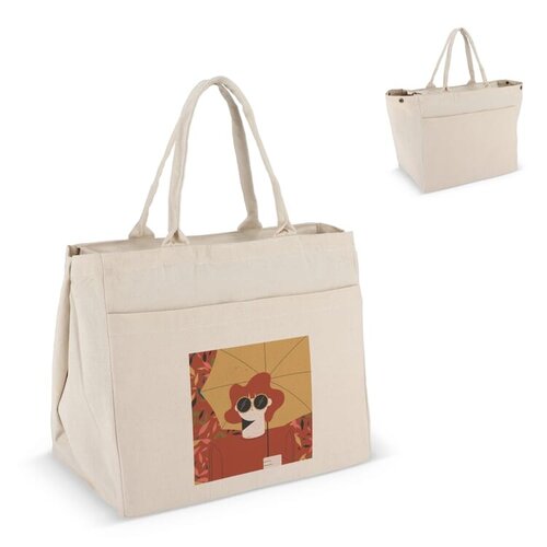 Katoenen tote met rits OEKO-TEX® 320g, duurzame shopper met binnenvakken – stijlvol bedrukt relatiegeschenk voor dagelijks gebruik