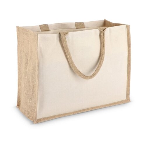Jute-katoen tote OEKO-TEX® 320g, duurzame canvas tas met jute details – milieuvriendelijk bedrukt relatiegeschenk voor retail en dagelijks gebruik