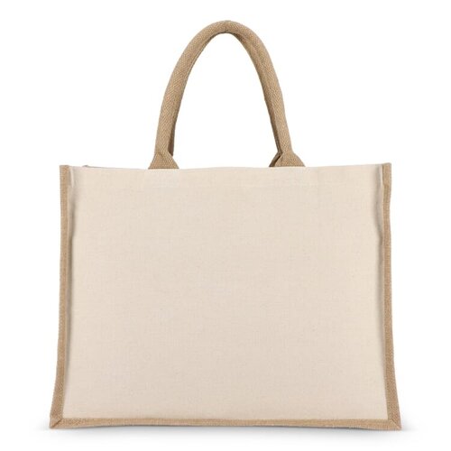 Jute-katoen tote OEKO-TEX® 320g, duurzame canvas tas met jute details – milieuvriendelijk bedrukt relatiegeschenk voor retail en dagelijks gebruik
