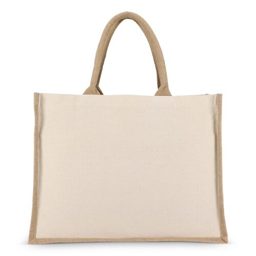 Jute-katoen tote OEKO-TEX® 320g, duurzame canvas tas met jute details – milieuvriendelijk bedrukt relatiegeschenk voor retail en dagelijks gebruik