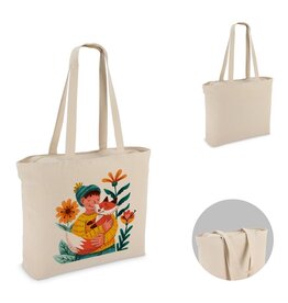 Katoenen tote met rits OEKO-TEX® 320g, duurzame canvas tas met veilige sluiting – milieuvriendelijk bedrukt relatiegeschenk voor dagelijks gebruik