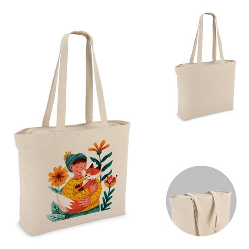 Katoenen tote met rits OEKO-TEX® 320g, duurzame canvas tas met veilige sluiting – milieuvriendelijk bedrukt relatiegeschenk voor dagelijks gebruik