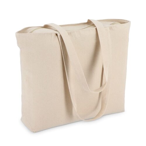 Katoenen tote met rits OEKO-TEX® 320g, duurzame canvas tas met veilige sluiting – milieuvriendelijk bedrukt relatiegeschenk voor dagelijks gebruik