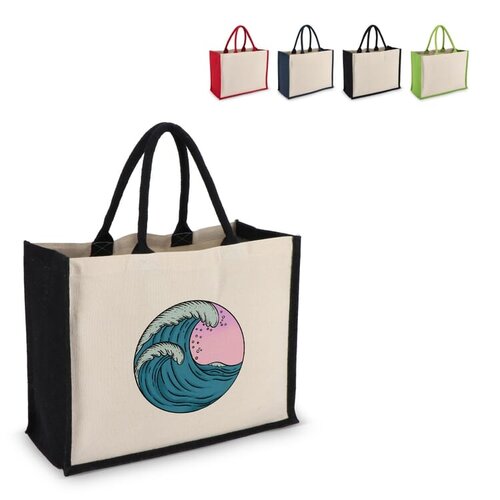 Jute-katoen tote OEKO-TEX® 320g met accentkleuren – duurzame canvas tas als bedrukt relatiegeschenk voor retail, events en dagelijks gebruik