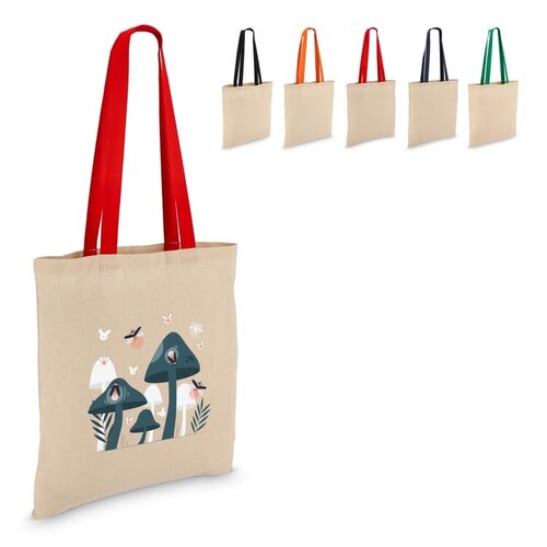 Katoenen tote OEKO-TEX® 140g met contrasterende handvatten – duurzame bedrukkbare tas als relatiegeschenk voor retail en events