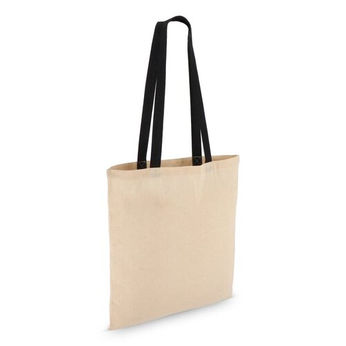Katoenen tote OEKO-TEX® 140g met contrasterende handvatten – duurzame bedrukkbare tas als relatiegeschenk voor retail en events