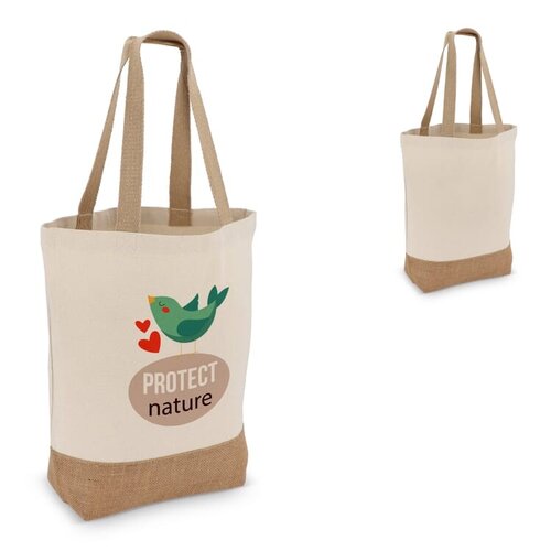 Katoen-jute tote OEKO-TEX® 320g, duurzame canvas tas met jute bodem – milieuvriendelijk bedrukt relatiegeschenk voor retail en dagelijks gebruik