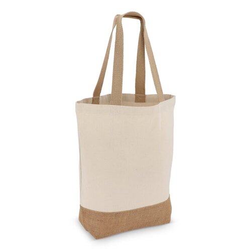 Katoen-jute tote OEKO-TEX® 320g, duurzame canvas tas met jute bodem – milieuvriendelijk bedrukt relatiegeschenk voor retail en dagelijks gebruik