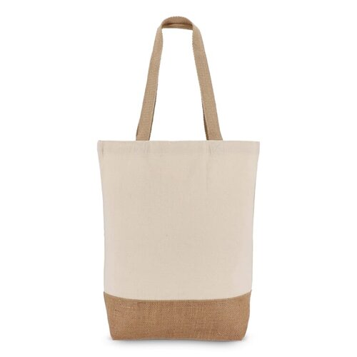 Katoen-jute tote OEKO-TEX® 320g, duurzame canvas tas met jute bodem – milieuvriendelijk bedrukt relatiegeschenk voor retail en dagelijks gebruik
