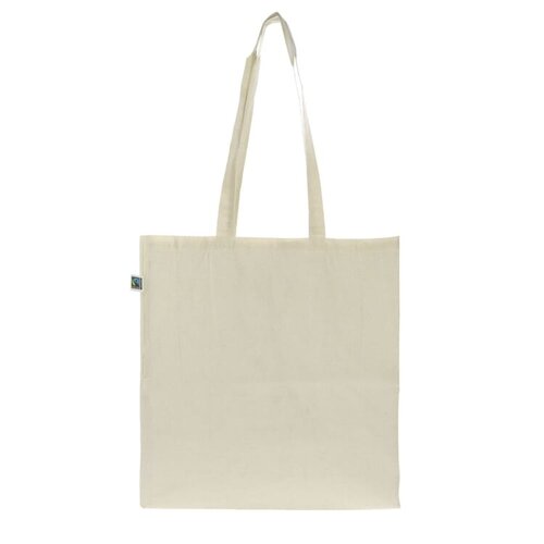 Fairtrade katoenen tas ecru 140g, duurzame tas met lange handvatten – ethisch bedrukt relatiegeschenk voor retail en promotie