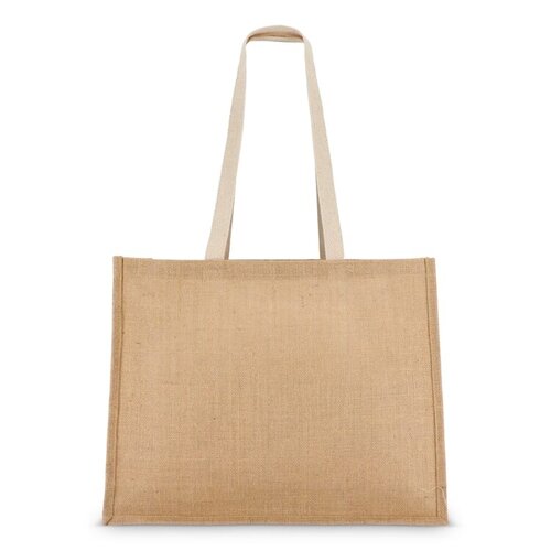 Jute tote bag OEKO-TEX® 320g met katoenen voorvak – duurzame tas als bedrukt relatiegeschenk voor retail, strand of dagelijks gebruik