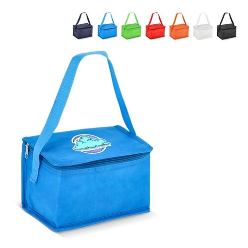 R-PET koeltas 6 blikjes non-woven 75g met aluminiumfolie – compacte duurzame koeltas als bedrukt relatiegeschenk voor outdoor en promotie