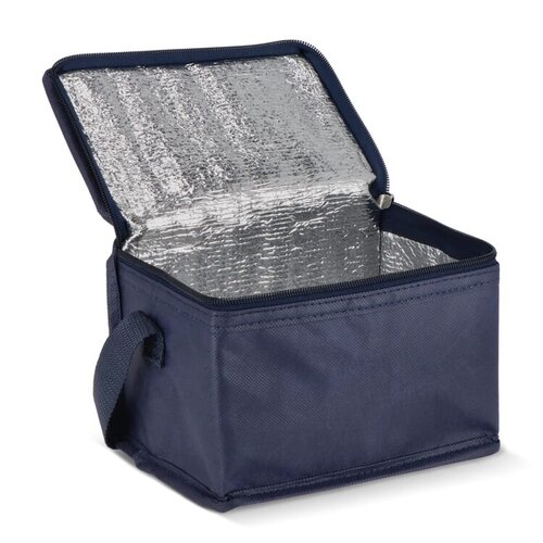 R-PET koeltas 6 blikjes non-woven 75g met aluminiumfolie – compacte duurzame koeltas als bedrukt relatiegeschenk voor outdoor en promotie