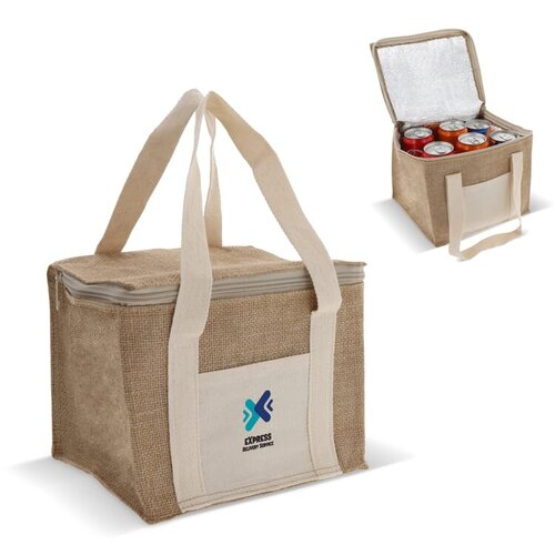 Koeltas Jute Vierkant LT95265 van jute en katoen met isolerende binnenvoering bedrukken met logo voor lunch, picknick en strandgebruik