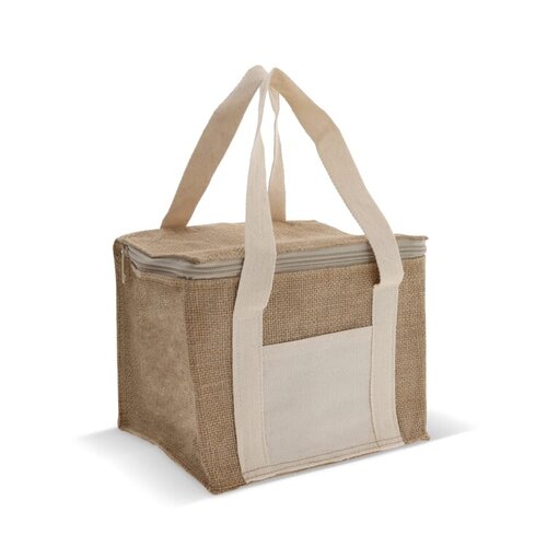 Koeltas Jute Vierkant LT95265 van jute en katoen met isolerende binnenvoering bedrukken met logo voor lunch, picknick en strandgebruik