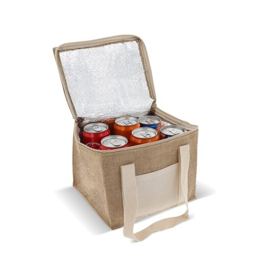 Koeltas Jute Vierkant LT95265 van jute en katoen met isolerende binnenvoering bedrukken met logo voor lunch, picknick en strandgebruik