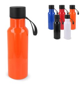 Waterfles Nouvel R-PET 600ml met rubberen handvat – duurzame herbruikbare fles van gerecycled PET als bedrukt relatiegeschenk voor werk en outdoor