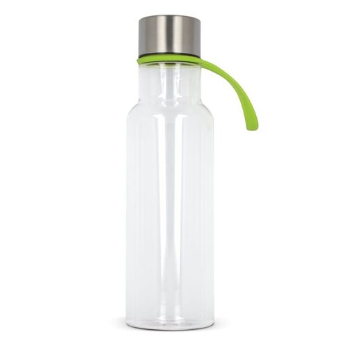 Waterfles Tatum R-PET 600ml met rubberen handvat – duurzame herbruikbare fles van gerecycled PET als bedrukt relatiegeschenk voor werk en outdoor