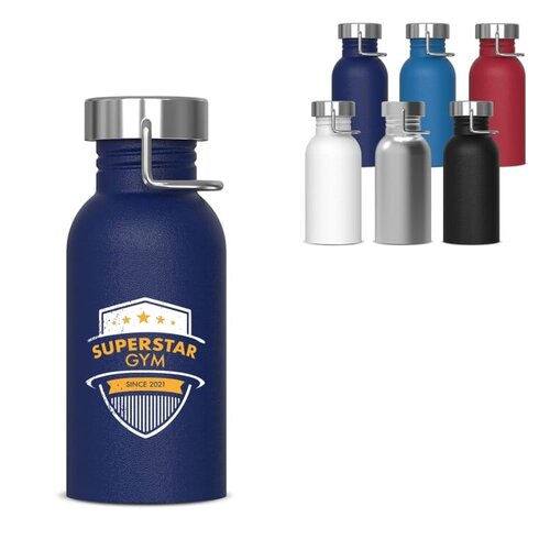 RVS waterfles Skyler 500ml met poedercoating – stijlvolle lekvrije fles als duurzaam bedrukt relatiegeschenk voor kantoor en dagelijks gebruik